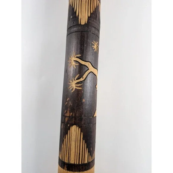 Traditional Rain Shaker Stick 24" Handcarved Bamboo Tree of Life Wooden - Picture 3 of 6
